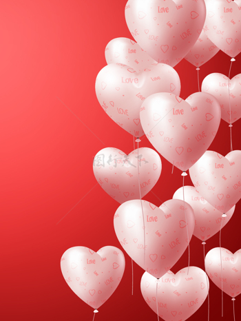 情人节红底白色心形气球背景