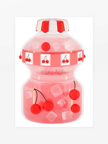 3d立体卡通樱桃奶瓶饮料水果饮品元素