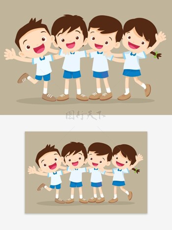 四个学生友好相处卡通心理健康快乐成长