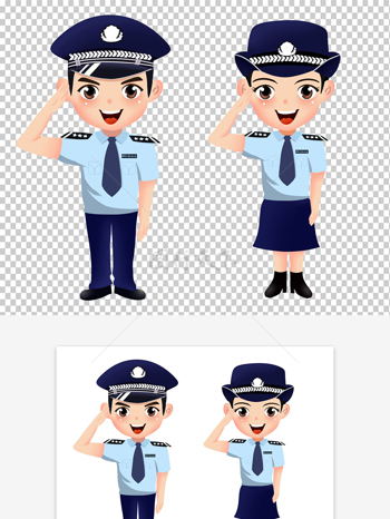 手绘卡通警察执法敬礼插画