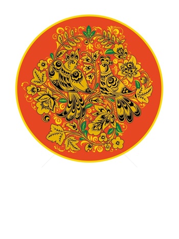 传统 欧式俄式 圆形花卉图案背景贴图 红底双鸟黄色枝蔓