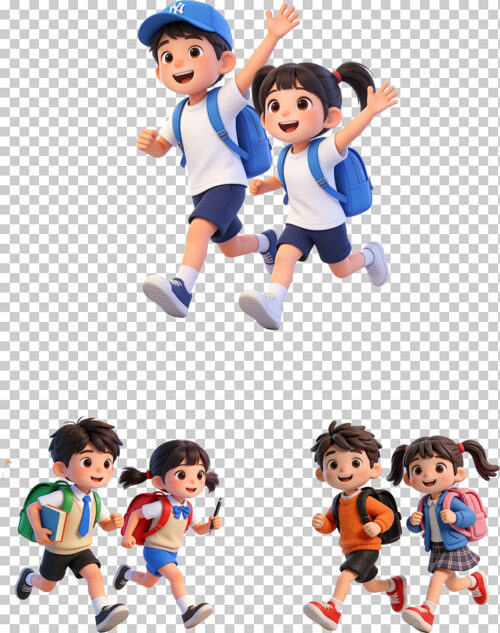 卡通儿童学生上学奔跑形象插画