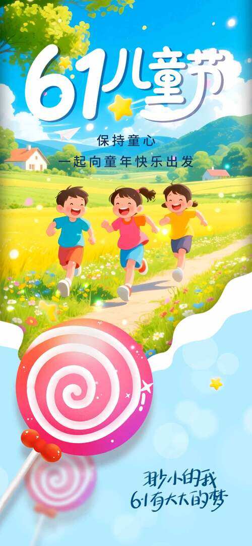 棒棒糖保持童心卡通童趣插画儿童节海报