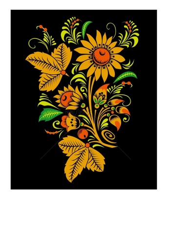 传统 欧式俄式 花卉图案背景贴图 黑底黄花大朵