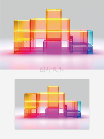 创意彩色立方体。玻璃立方体 创意图案 创意设计。科技kv。 ppt背景 pp创意