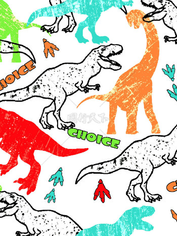 彩色恐龙小爪印童装印花卡通图案