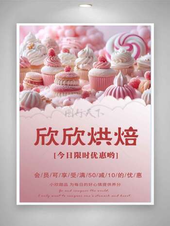 粉色甜品蛋糕下午茶精致海报