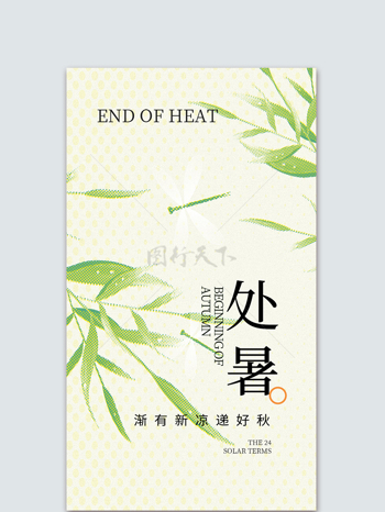 简约小清新树叶夏季处暑节气海报