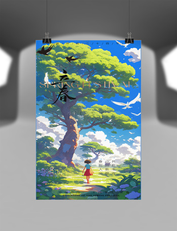 简约文艺清新卡通插画立春节气海报